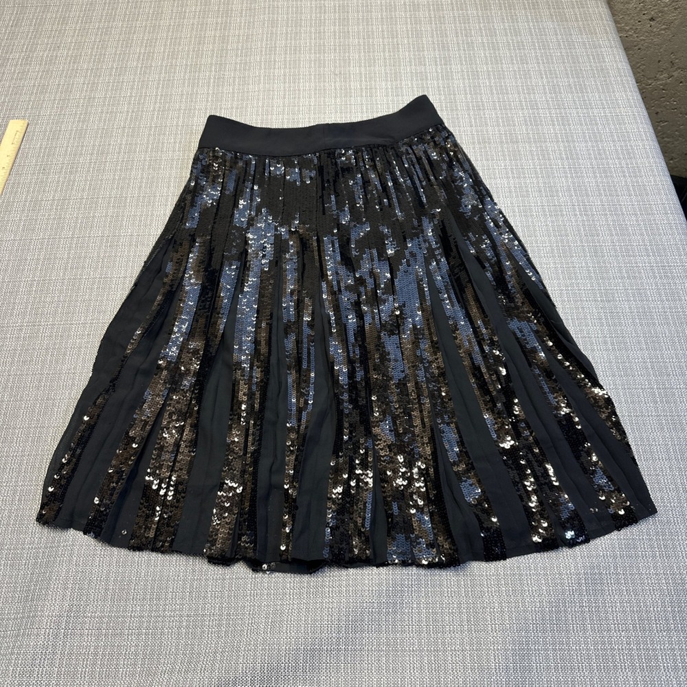 Express Sequin Pleated Party Skirt Small Black Shimmer Holiday New Years Event